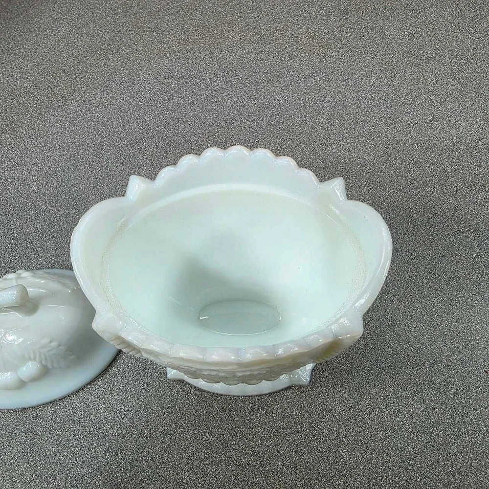 Westmoreland Milk Glass Sugar Bowl White Excellent Paneled Grape Milk Glass Lid